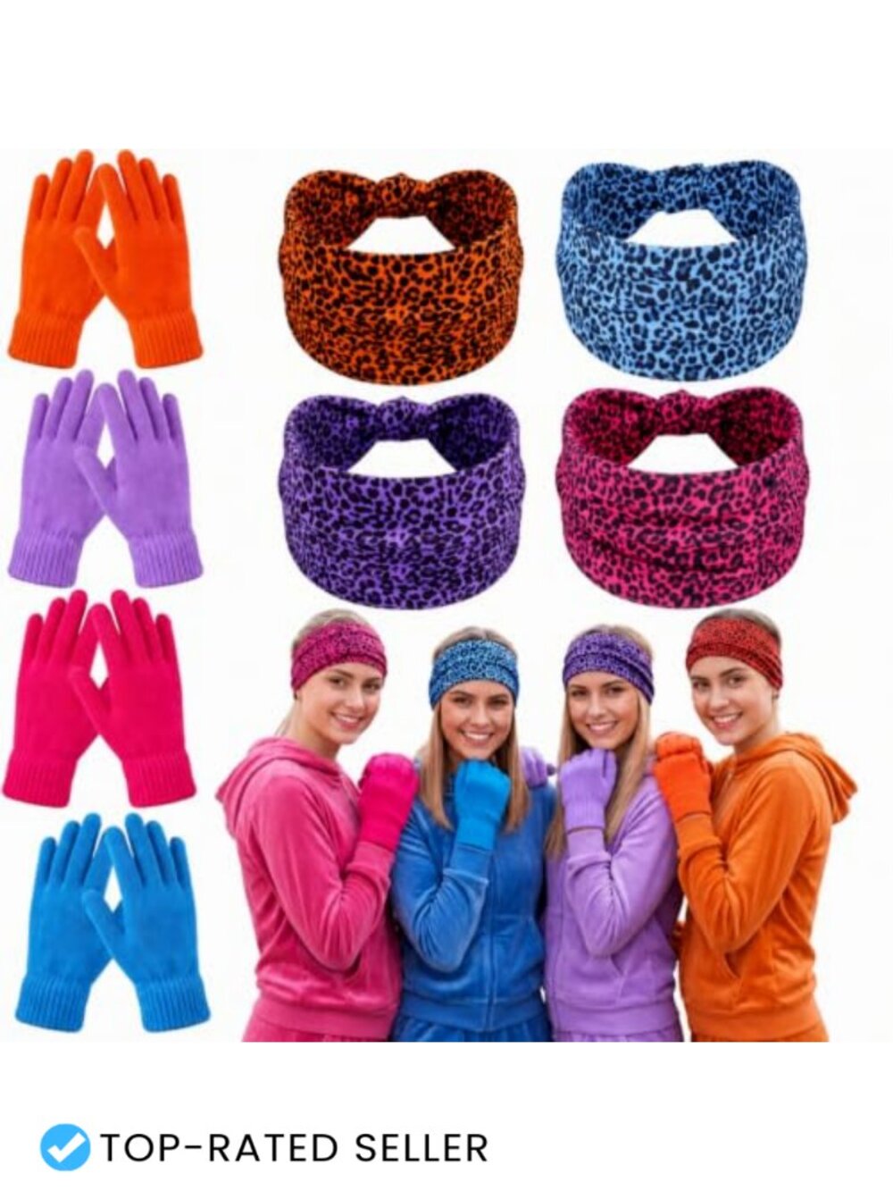 Leopard Print Headband and Knit Glove Set Y2K Retro Group Costume Accessories